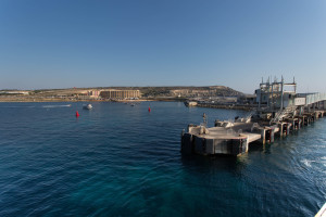 Pulling out of the harbor in Cirkewwa, Malta.