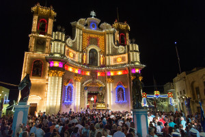 The celebration in front of the The ladies in front of the Basilica of the Visitation in Għarb. 